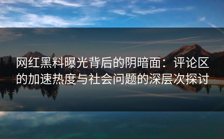 网红黑料曝光背后的阴暗面：评论区的加速热度与社会问题的深层次探讨